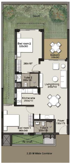Luxury apartment floor plan with garden view